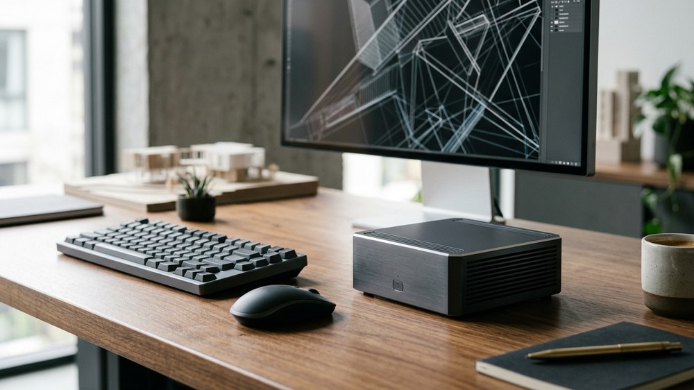 Asus Ascent QN10 mini PC'nin kompakt alüminyum gövdesi ve bağlantı noktaları