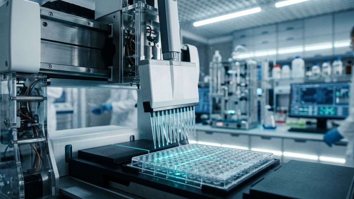 Modern genetik laboratuvarında robotik pipetleme sistemi ve biyolüminesans mikroplaka