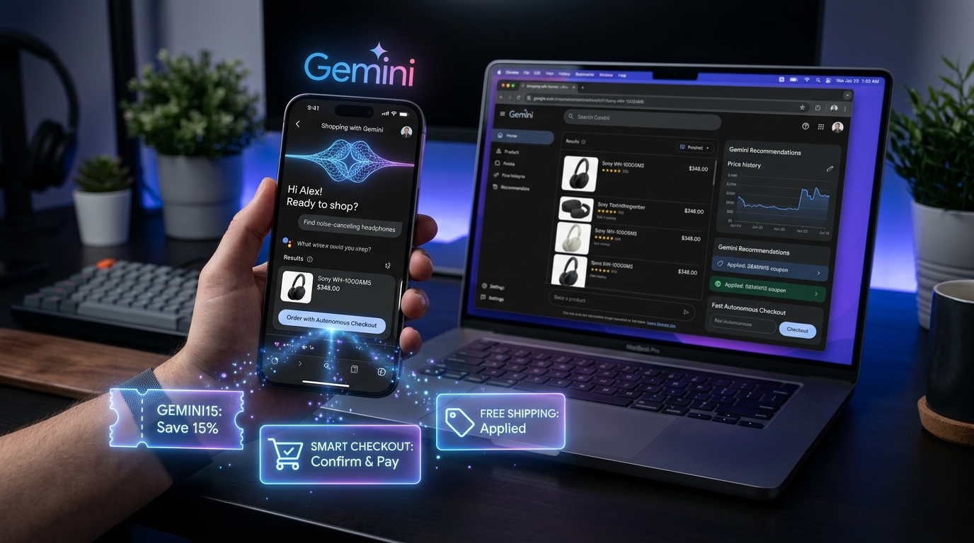 Google Arama ve Gemini arayüzünde kullanıcı adına otonom sepet oluşturan ve fiyat karşılaştıran yapay zekâ asistanı