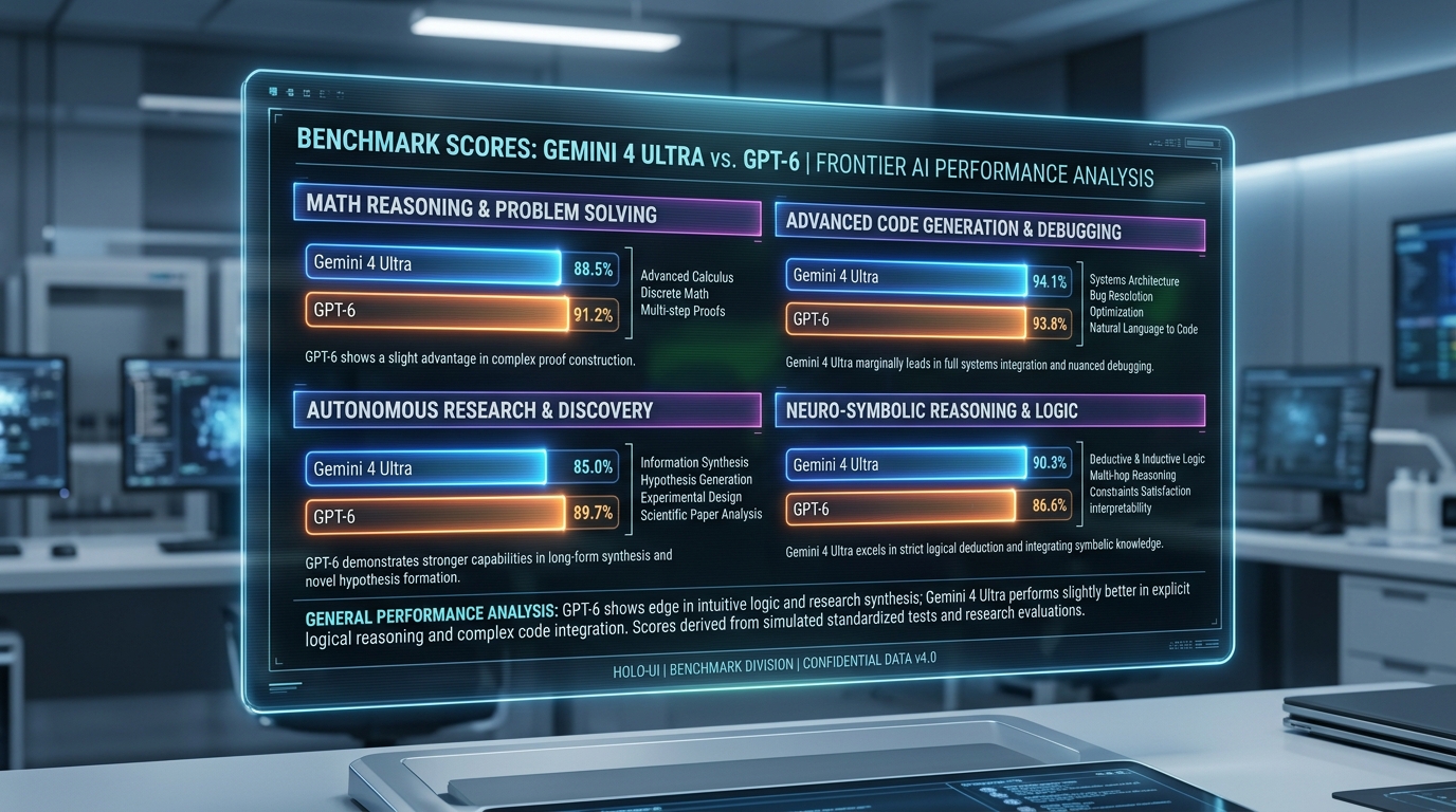 Gemini 3.8 Ultra ve GPT-6 matematik, kodlama ve otonom araştırma kıyaslama test skorları ekranı