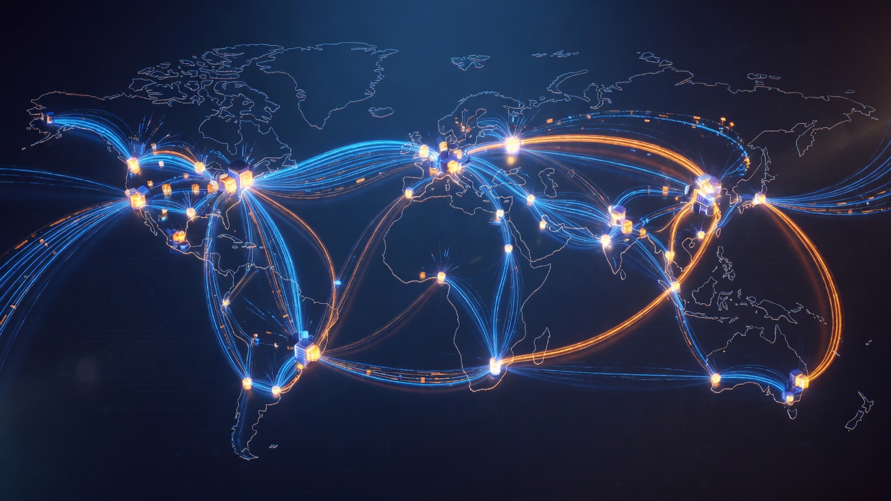 Fiber ışık izleriyle bağlı küresel veri merkezi ağı haritası