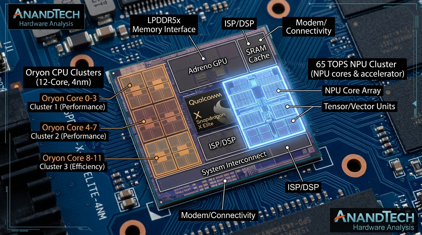 Snapdragon X Elite yonga üzeri sistem (SoC) ve 65 TOPS NPU kümesi mikro mimarisi