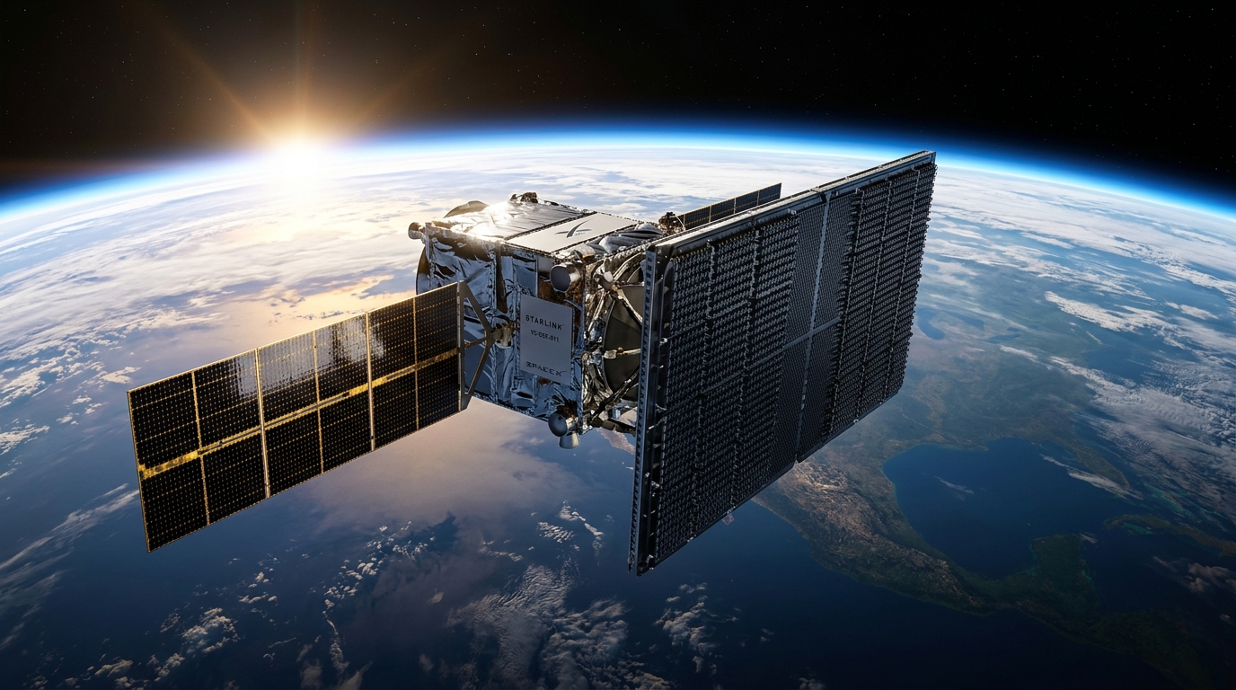 Alçak Dünya yörüngesinde faz dizili hücresel eNodeB antenine sahip Starlink V2 uydusu